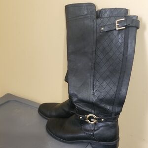 Guess Black Quilted Heeled Boots with Buckle